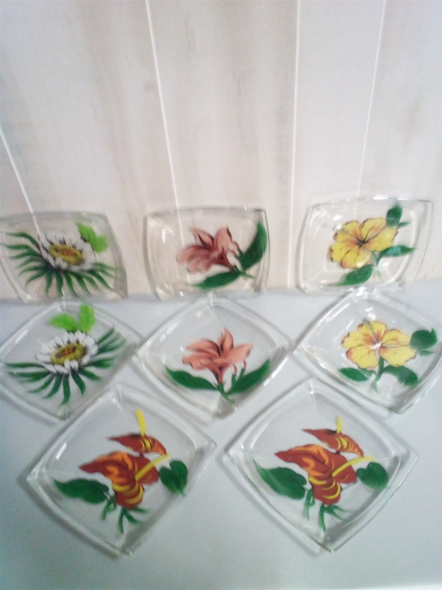 Hand Painted Glass Garden Lunch Set Cottage Chic 21pcs