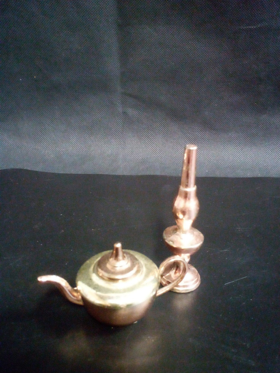 Brass 4pc Miniature Set With Teapot Kettles And Finial Collectible