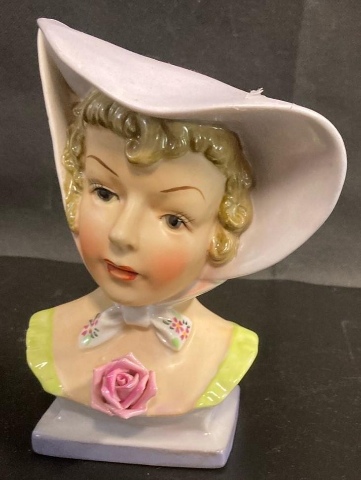 Vintage Antique Royal Copley Girl "Bo Peep" Head Vase Planter