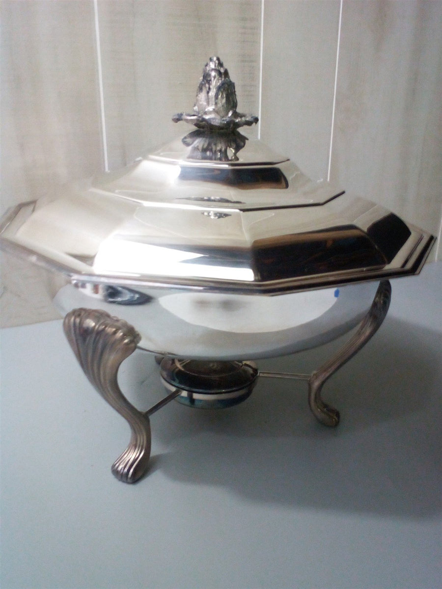 Sheffield Silverplated Covered Chaffing Dish With Burner 4pc Set