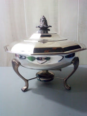 Sheffield Silverplated Covered Chaffing Dish With Burner 4pc Set