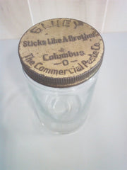 Gluey Vintage Paste Jar 32oz Clear Glass With Lid