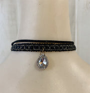 Vintage Black and Gold Pear / Tear Drop Rhinestone Stretchy Lobster Clasp Choker