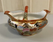 Antique Ornate Japanese Kutani Porcelain Geisha Cherry Blossom Bowl and Spoon