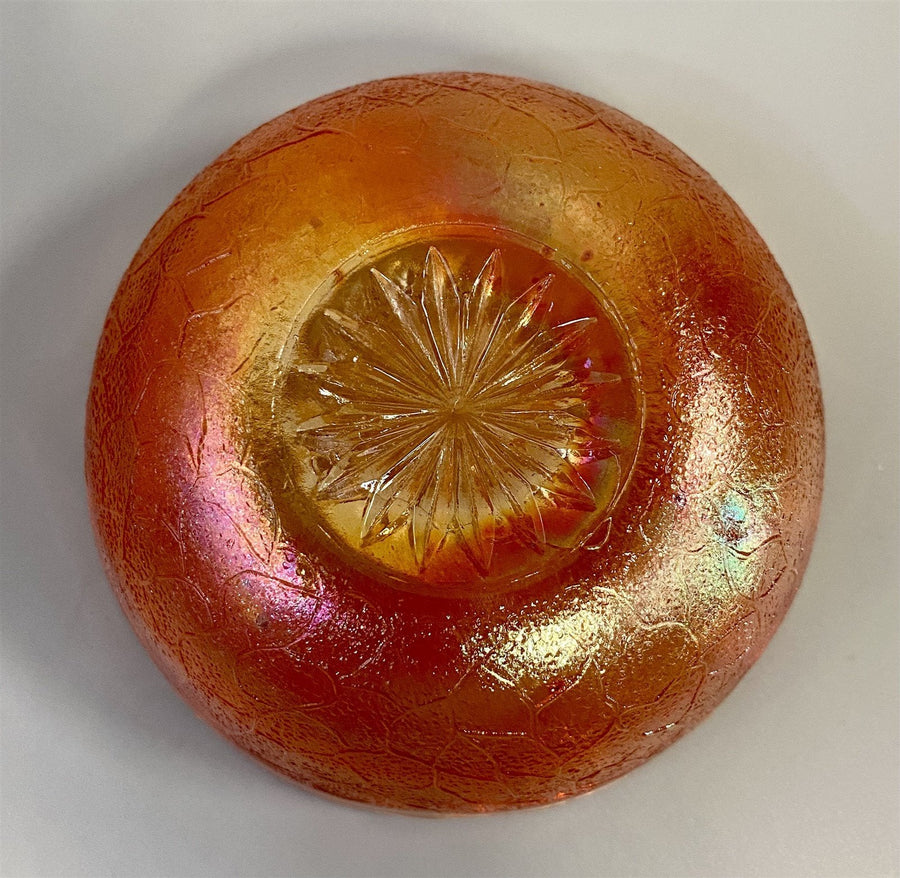 Vintage Iridescent Orange Crackle Carnival Glass Berry / Fruit Salad Bowl Set