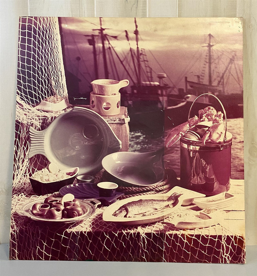 Vintage Hall China Nautical / Seafood Themed Promotional Foamboard Poster