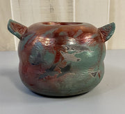 Hand / Wheel Thrown Clay Pottery Iridescent Glazed Bird Etched Jug Style Vase