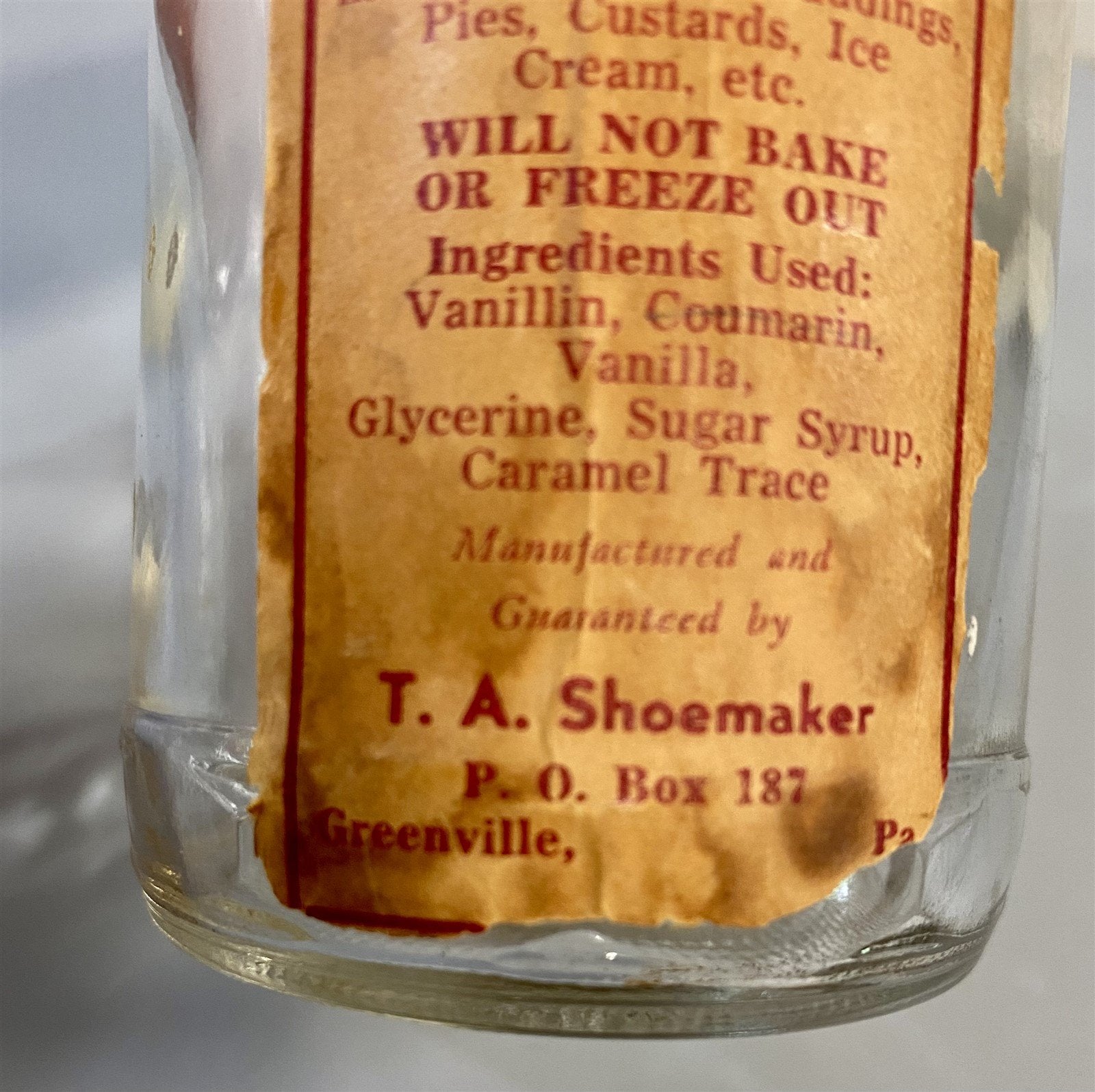 Antique Shoemaker's Brand of Greenville PA Vanillin Coumarin Vanilla Compound