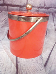 Ice Bucket MCM Red With Brass Trim And Handle Vintage Chic