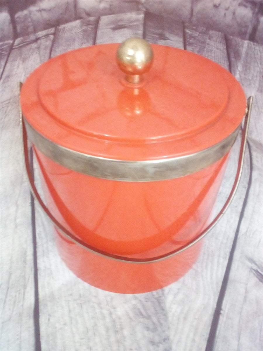 Ice Bucket MCM Red With Brass Trim And Handle Vintage Chic