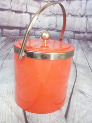 Ice Bucket MCM Red With Brass Trim And Handle Vintage Chic