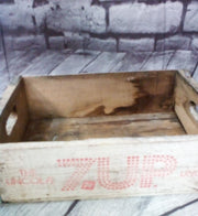 7UP Vintage Wooden Carry Crate White And Red With Galvanized Metal Straps