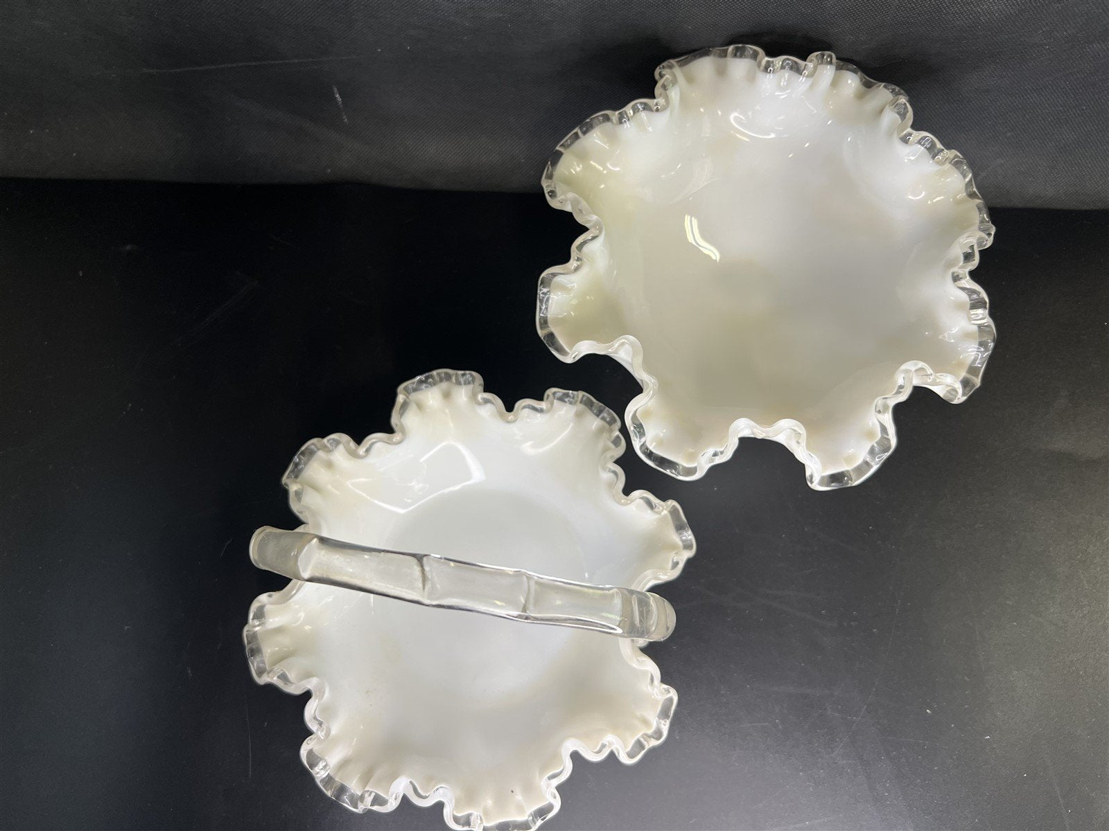 Vintage Fenton (?) Glass Art Silver Crest Pedestal Candy Dish / Bowl and Basket