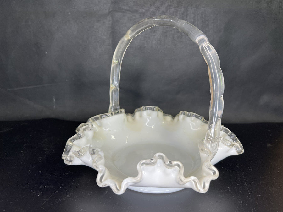 Vintage Fenton (?) Glass Art Silver Crest Pedestal Candy Dish / Bowl and Basket