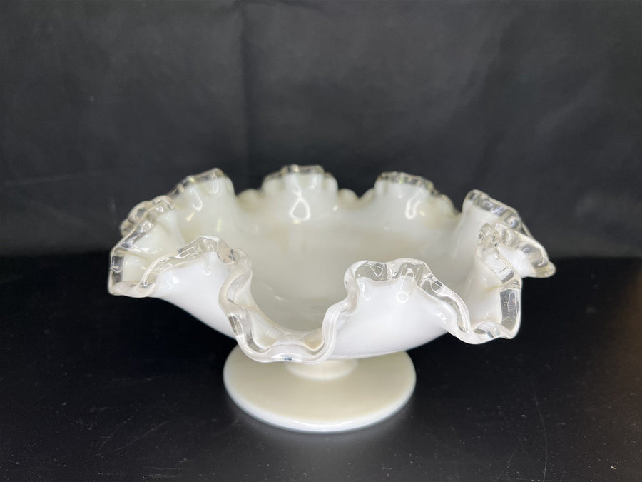 Vintage Fenton (?) Glass Art Silver Crest Pedestal Candy Dish / Bowl and Basket