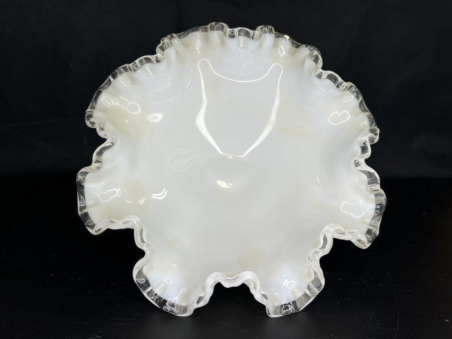 Vintage Fenton (?) Glass Art Silver Crest Pedestal Candy Dish / Bowl and Basket