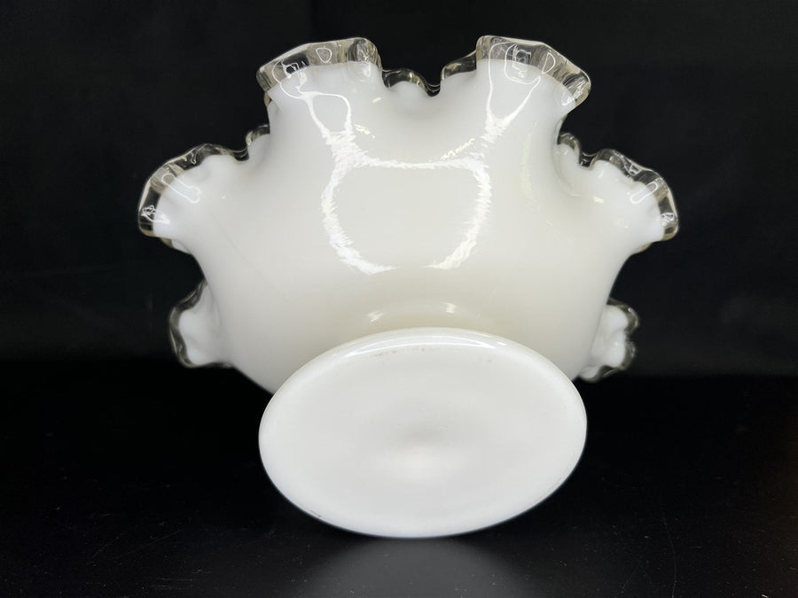 Vintage Fenton (?) Glass Art Silver Crest Pedestal Candy Dish / Bowl and Basket