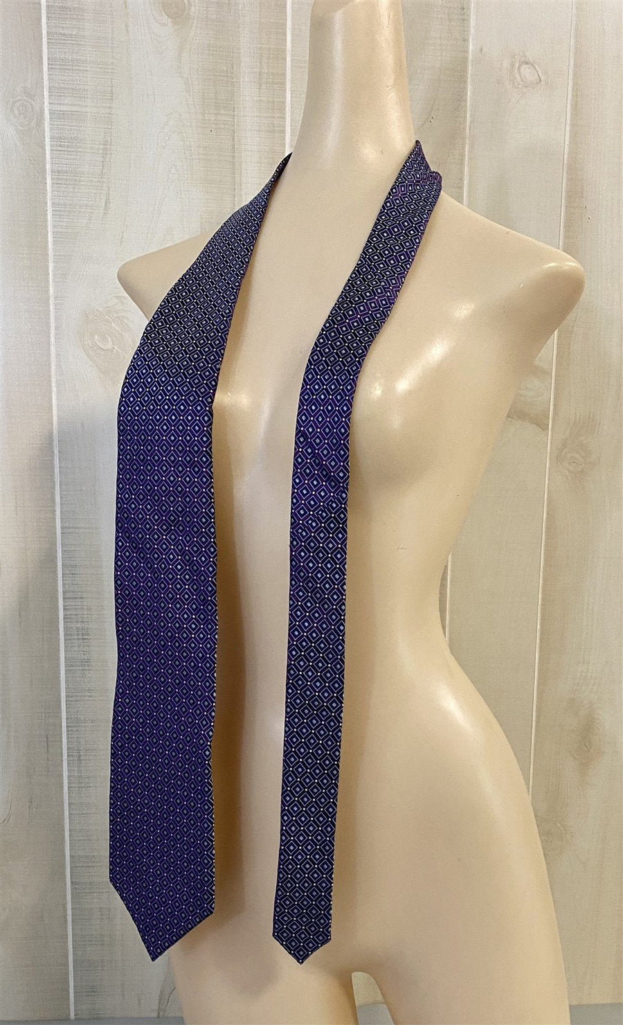 Vintage Diamonds Patterned Burgundy Navy Light Blue and White Stafford Neck Tie