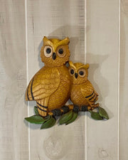 1975 MCM Vintage Homco #7403 Goldenrod Yellow Owls on a Tree Branch Wall Hanging