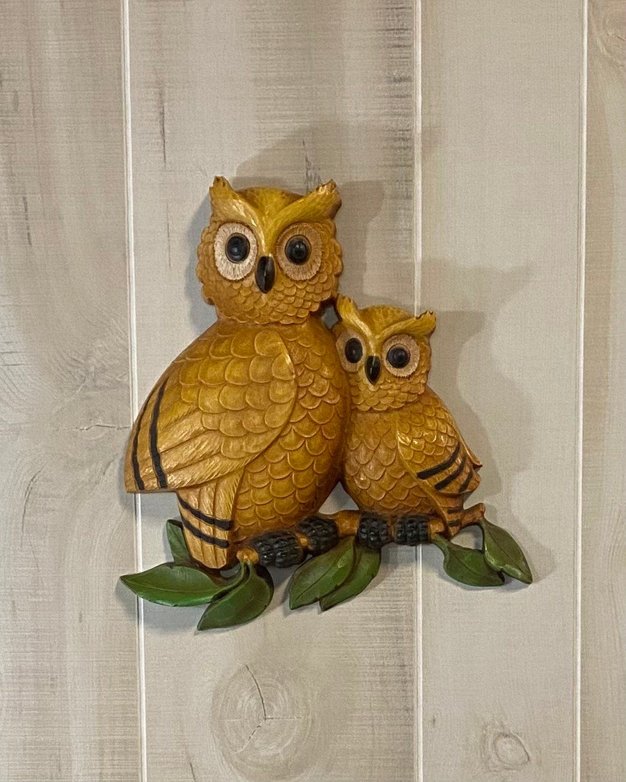 1975 MCM Vintage Homco #7403 Goldenrod Yellow Owls on a Tree Branch Wall Hanging