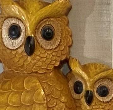 1975 MCM Vintage Homco #7403 Goldenrod Yellow Owls on a Tree Branch Wall Hanging