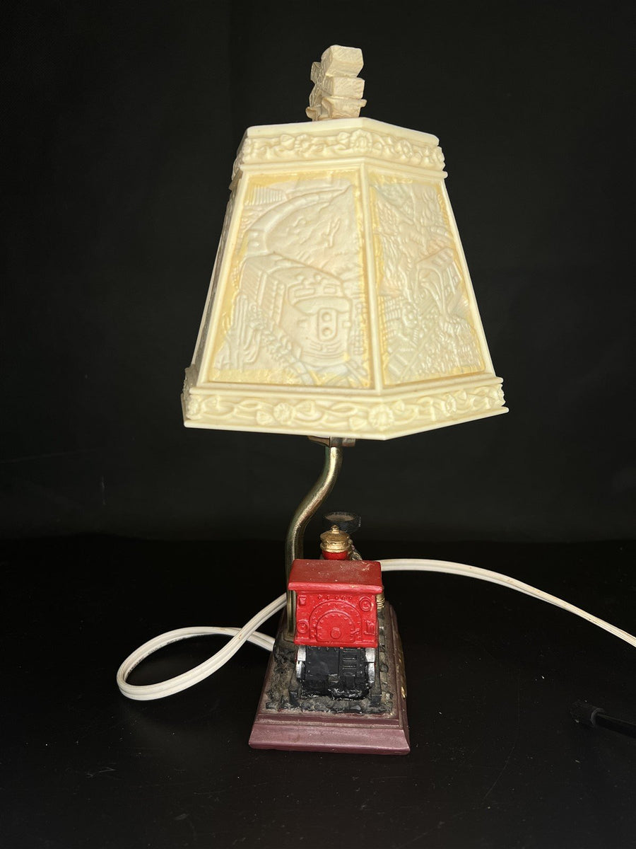 Rare Small Ting Shen Train Lamp with Working Bulb and Colored Inner Lamp Shade