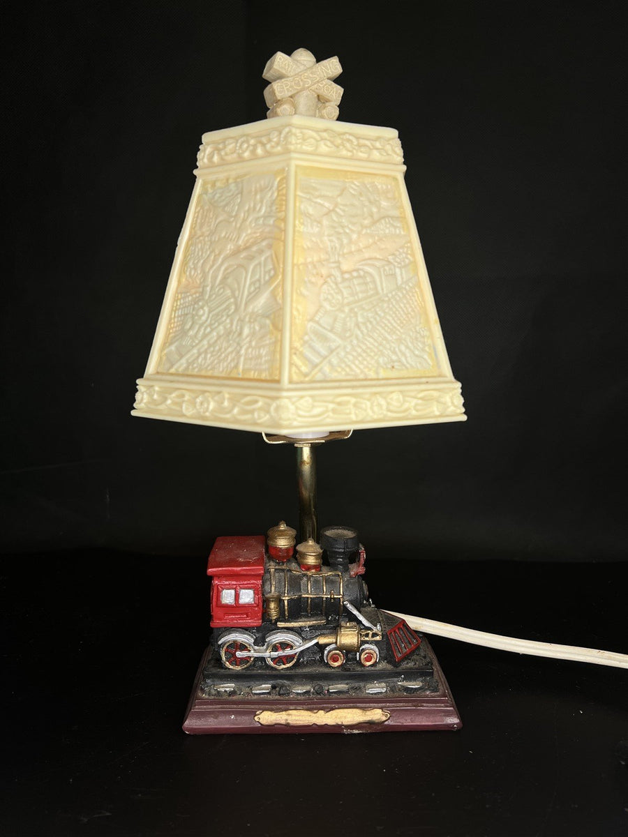 Rare Small Ting Shen Train Lamp with Working Bulb and Colored Inner Lamp Shade