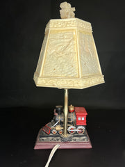 Rare Small Ting Shen Train Lamp with Working Bulb and Colored Inner Lamp Shade