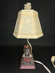 Rare Small Ting Shen Train Lamp with Working Bulb and Colored Inner Lamp Shade