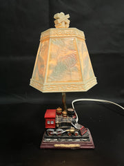 Rare Small Ting Shen Train Lamp with Working Bulb and Colored Inner Lamp Shade