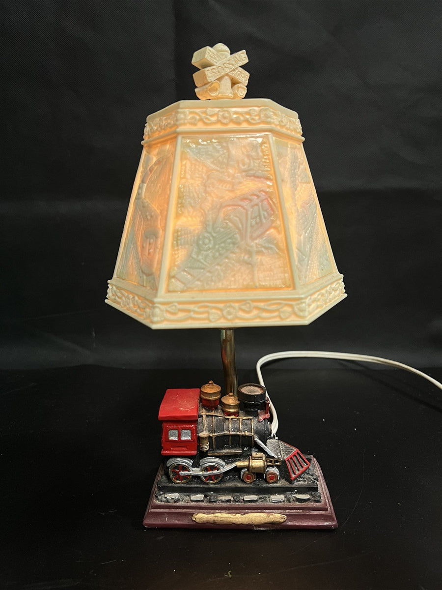 Rare Small Ting Shen Train Lamp with Working Bulb and Colored Inner Lamp Shade