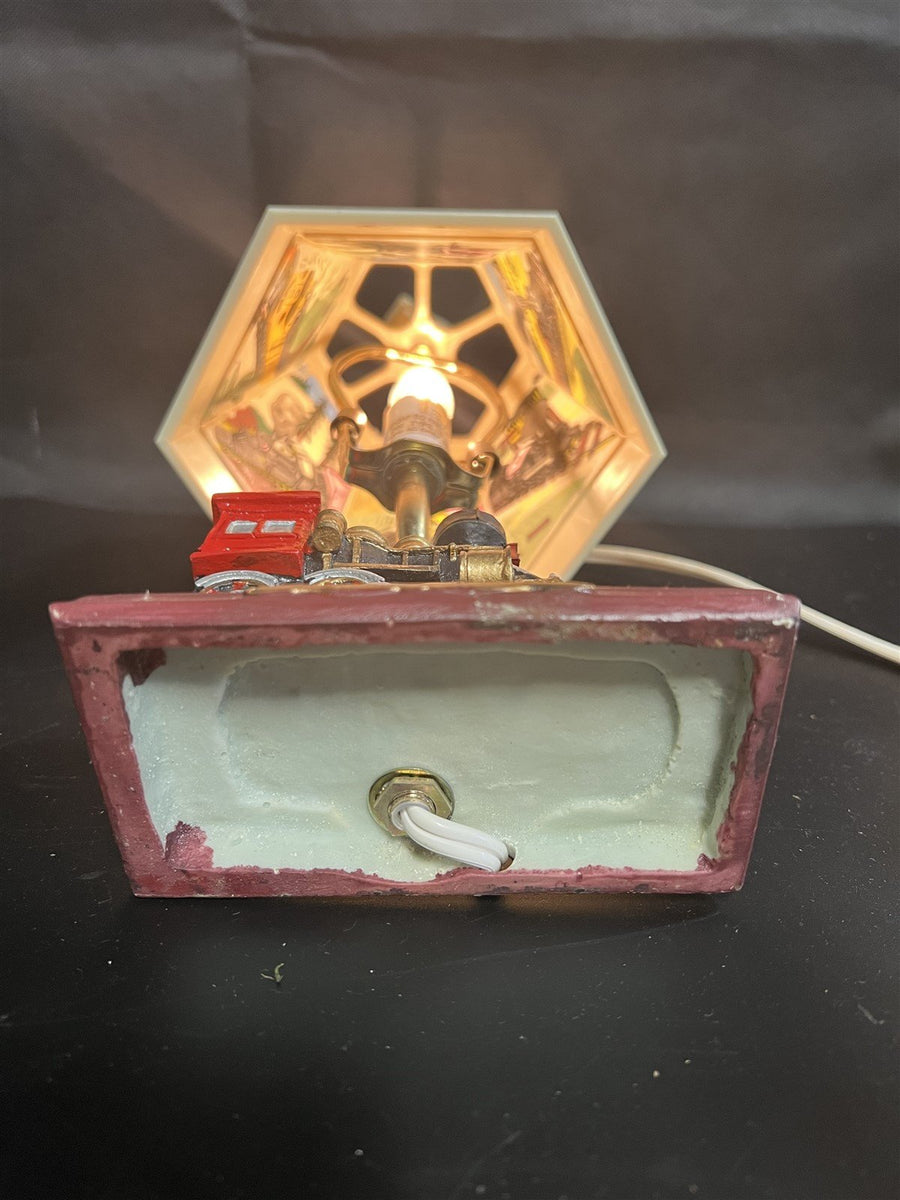 Rare Small Ting Shen Train Lamp with Working Bulb and Colored Inner Lamp Shade