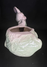 Mid Century Modern Black 1950s Rare Bunny Rabbit and Head of Cabbage Planter