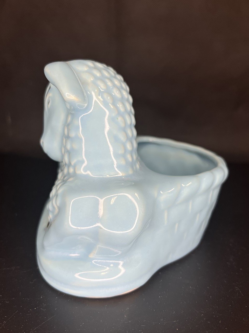 Mid Century Modern Unmarked Baby Blue and Gold Painted Laying Lamb Planter