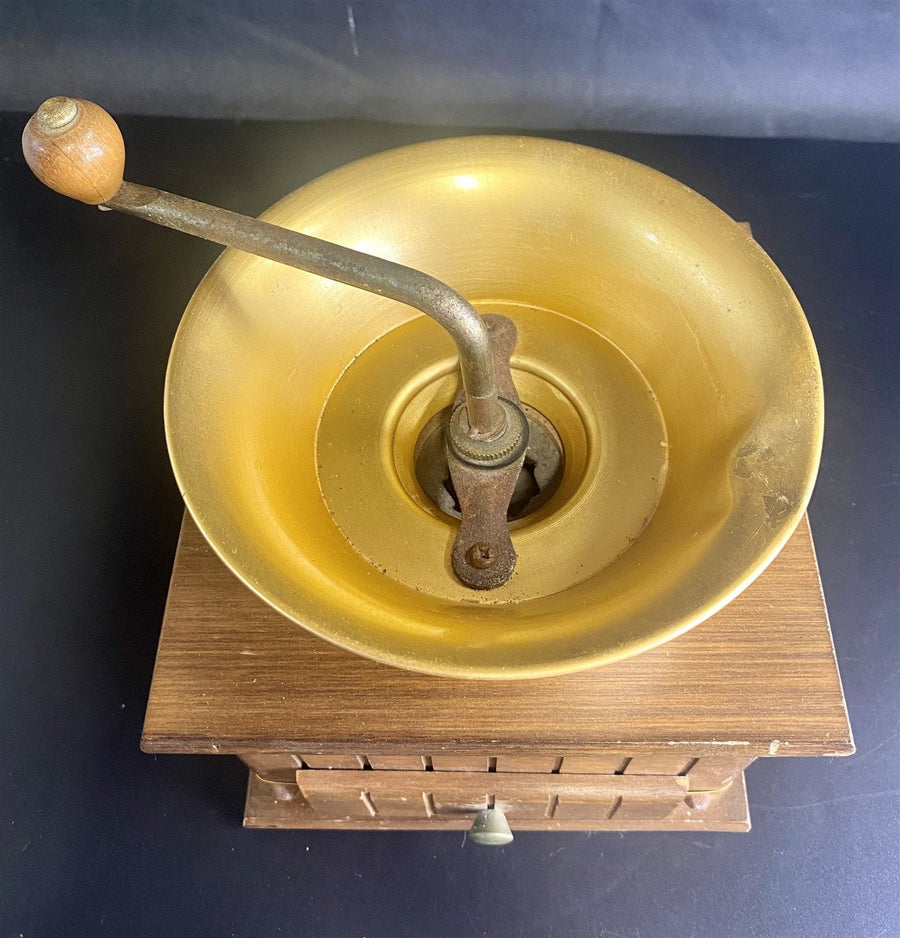 Vintage Manual Wooden Hand Crank Coffee Grinder Made in Taiwan Republic of China