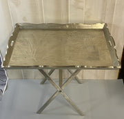 Hand Engraved Aluminum Restaurant Server Style / Butler Serving Tray with Stand