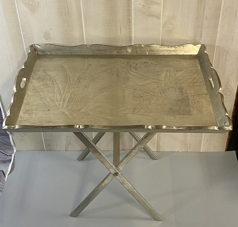 Hand Engraved Aluminum Restaurant Server Style / Butler Serving Tray with Stand