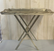 Hand Engraved Aluminum Restaurant Server Style / Butler Serving Tray with Stand