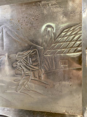 Hand Engraved Aluminum Restaurant Server Style / Butler Serving Tray with Stand