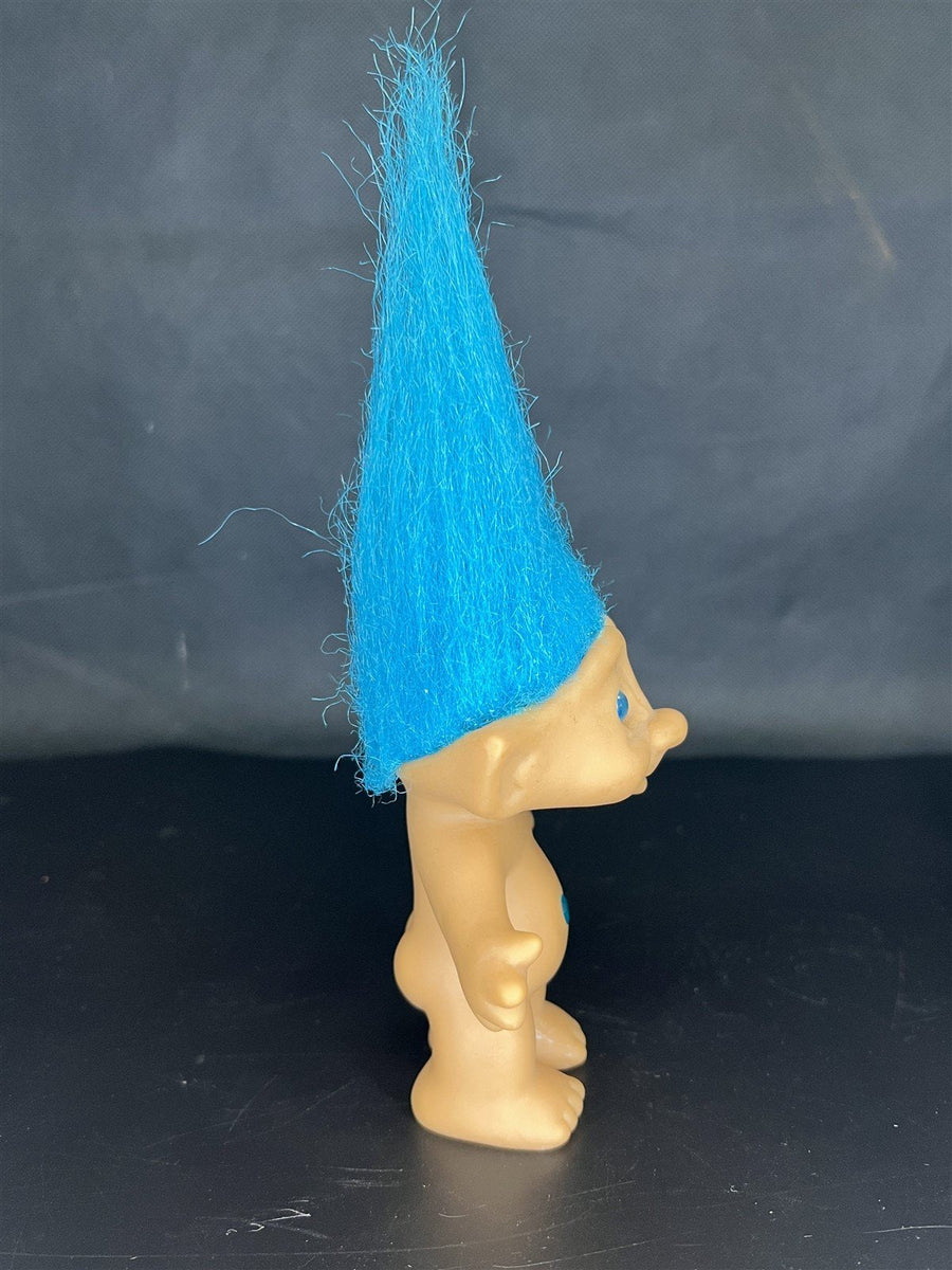 Set of Two Blue Troll Dolls Ace Novelty Co. and DAM 2005 One Shoulder Overalls