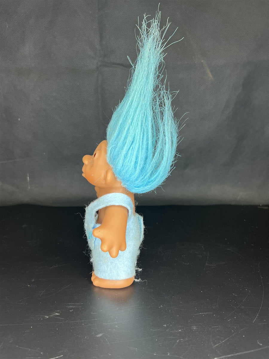 Set of Two Blue Troll Dolls Ace Novelty Co. and DAM 2005 One Shoulder Overalls