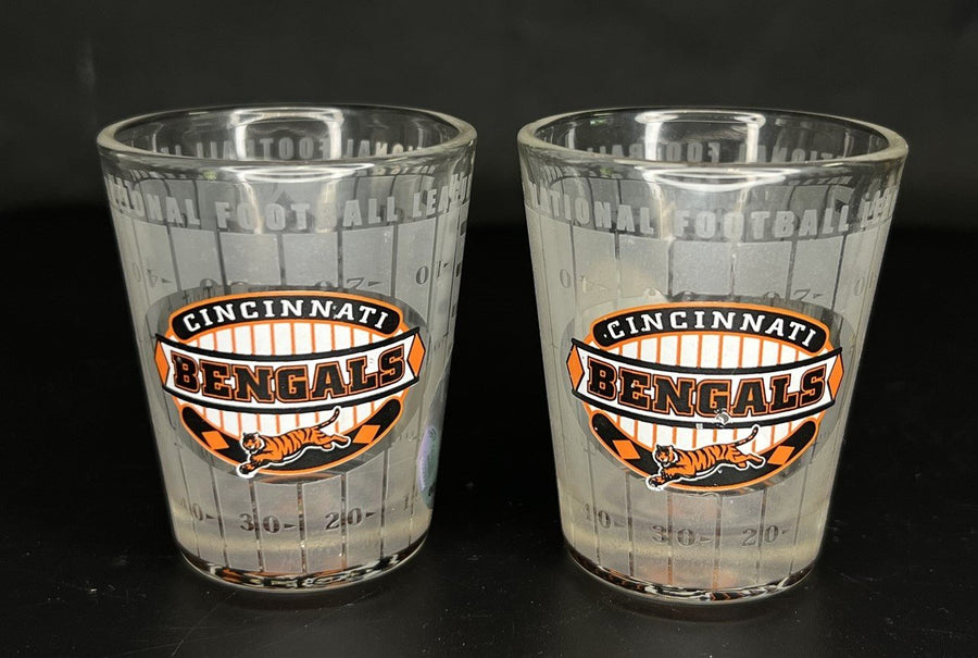 Set of Two NFL Cincinnati Bengals Part Frosted Glass Logo in Bottom Shot Glasses