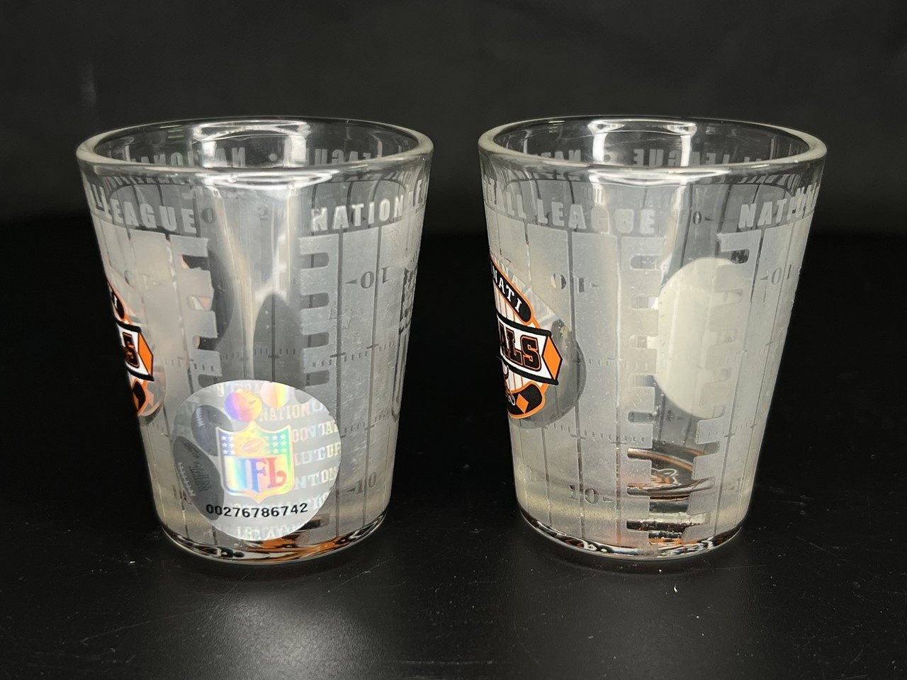 Set of Two NFL Cincinnati Bengals Part Frosted Glass Logo in Bottom Shot Glasses
