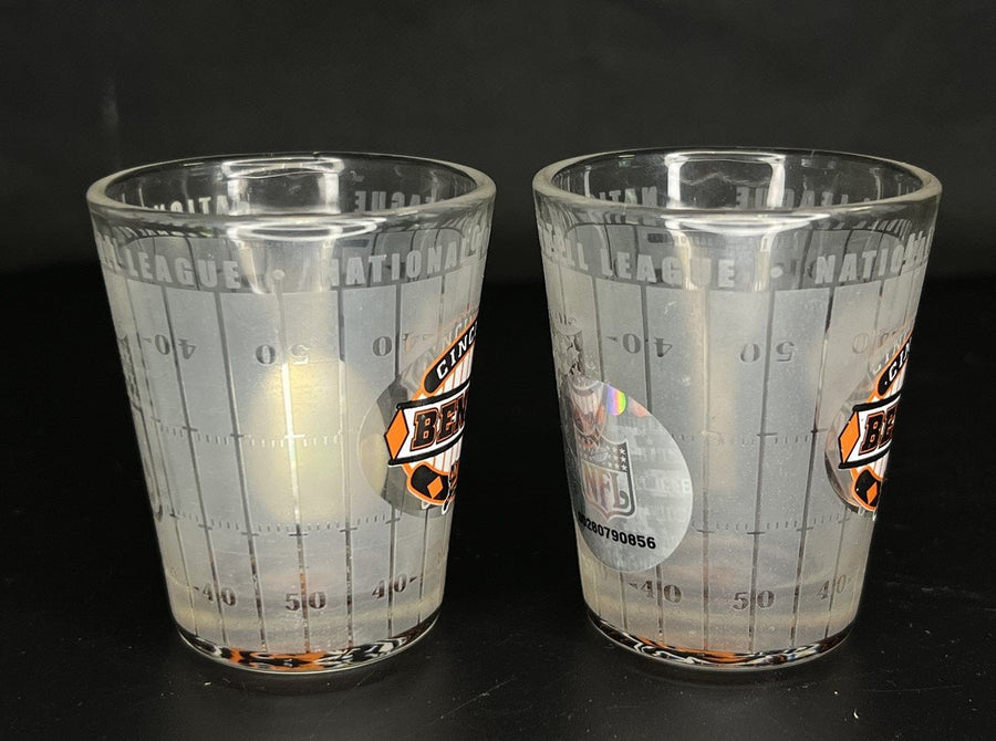 Set of Two NFL Cincinnati Bengals Part Frosted Glass Logo in Bottom Shot Glasses