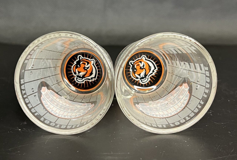 Set of Two NFL Cincinnati Bengals Part Frosted Glass Logo in Bottom Shot Glasses