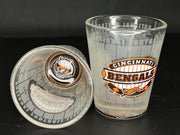 Set of Two NFL Cincinnati Bengals Part Frosted Glass Logo in Bottom Shot Glasses