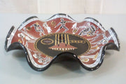 Greek Ruffled Bowl Olympic Motif Signed Dan Baird MCM Design Smoked Glass