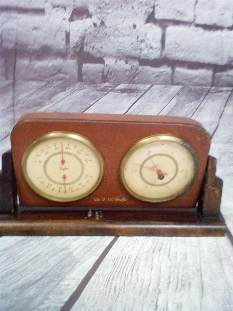 Wood Swivel Vintage Weather Center Barometer Thermometer By Taylor Two Dials