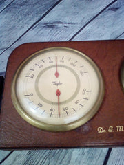 Wood Swivel Vintage Weather Center Barometer Thermometer By Taylor Two Dials