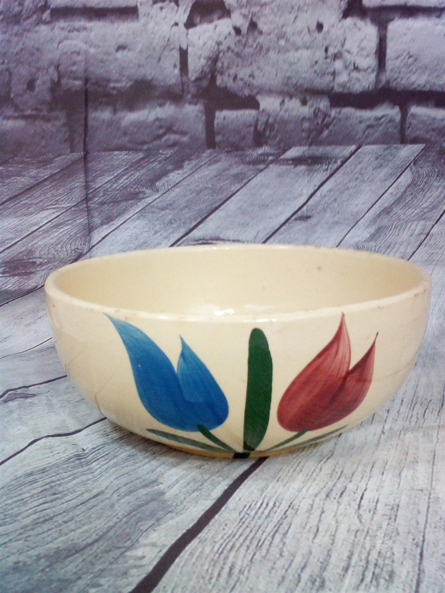 USA Ovenware Mixing Serving Bowl Ceramic Vintage With Tulips